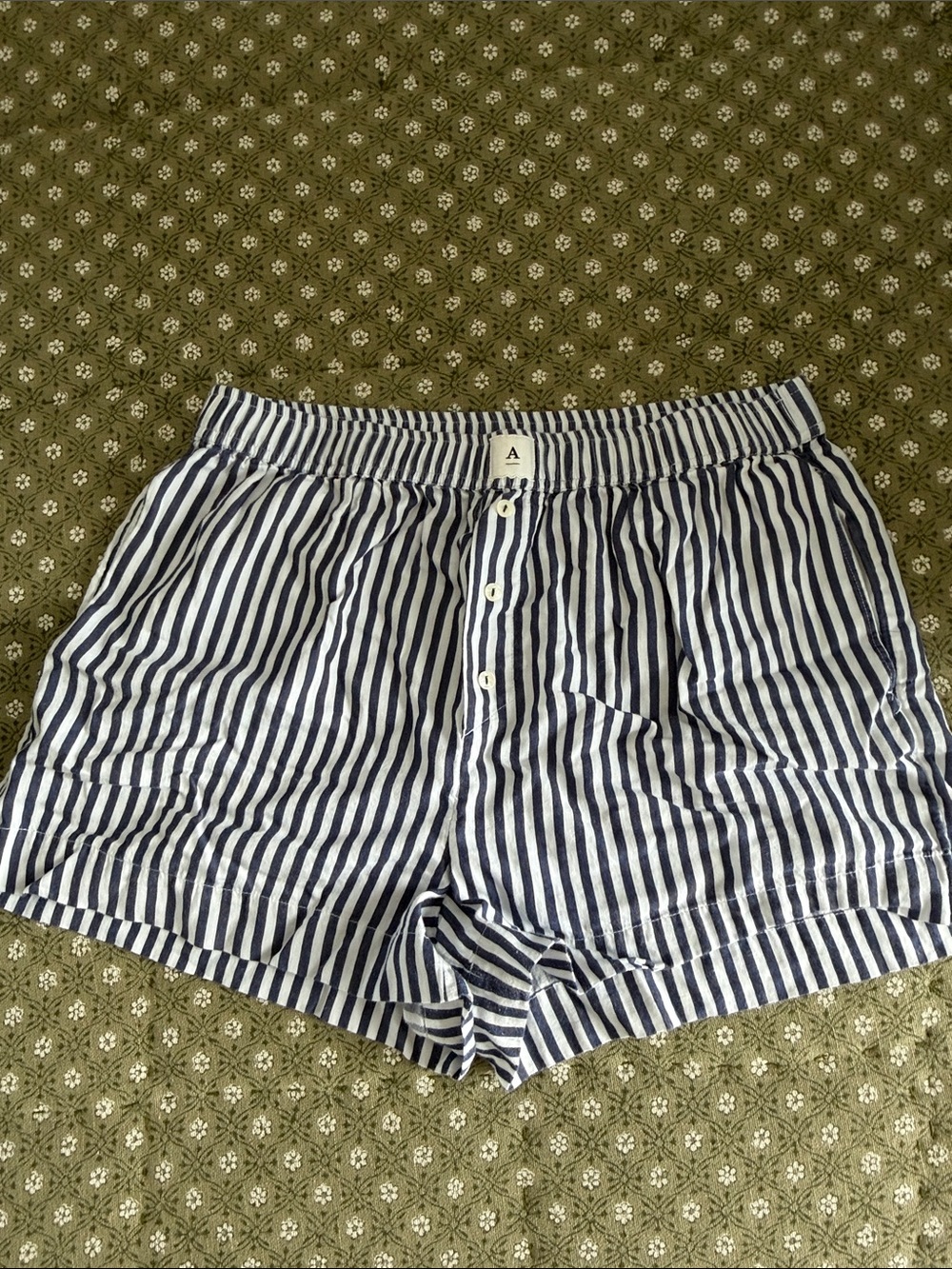 By Anthropologie Striped Navy and White Women's Boxer Style Shorts